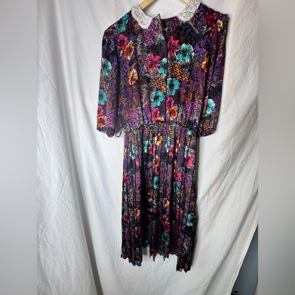 VNTG Cottage Core Lace Collar Midi Housewives Dress - Sz 10 - Picture 2 of 10